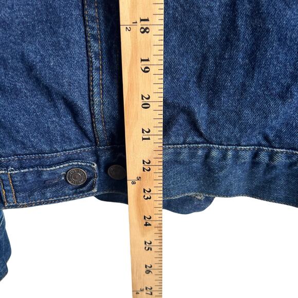 Vintage 80's Gap Pioneer Blue Jean Jacket Red Plaid Inside Size 34 Small 18x23 - Picture 8 of 8